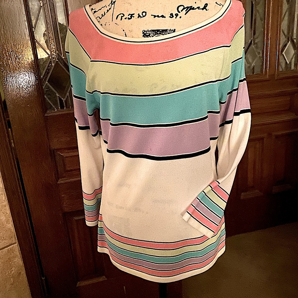 ESCADA VINTAGE STRIPED PULLOVER TOP/SIZE 12 BUT RUNS SMALL. 60% RAYON/40% COTTON